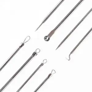 고급 스텐 얼굴 피지 여드름 압출 제거 바늘 니들 4종