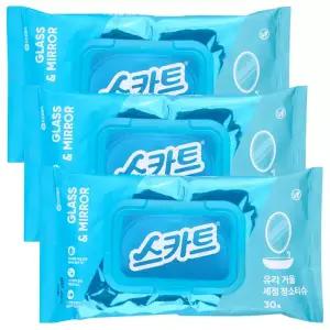 스카트 유리거울 세정티슈 캡형 30매 x 3팩 / 유리창 거울얼룩 주방물때 휴대폰청소 물티슈