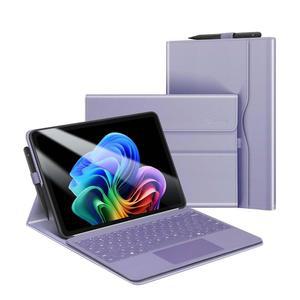 [미국배송] 마이크로소프트 서피스 프로 12인치(2025)용 핀티 보호 케이스 포켓 및 스타일러스 홀더가 있는 멀티 앵글 뷰 포트폴리오 비즈니스 TPU 백 커버 타입 커버 키보드(릴락 퍼플)와 호환 가능