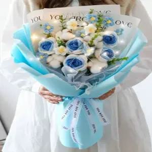 뜨개 꽃다발 완제품 생일 믹스 토끼 질 튤립 로즈 장미 손 니트 기념일