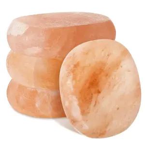 스위펜 4개 플랫 타원형 마사지 스톤 3.5 x 1 2.6 크리스탈 핸드 조각 테라피 히말라야 소금 락스 천연