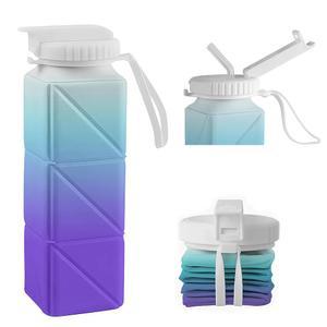 여행, 캠핑, 하이킹, 자전거 및 야외 스포츠를 위한 빨대 스트랩, BPA 프리 누수 방지 실리콘 접이식 물병 컵 620ml (블루 퍼플 그라데이션)이 포함된 QABIRK