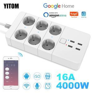 스마트 Wifi 전원 스트립 3/4/6 EU 4USB 충전 포트 타이밍 with5V3.1A.Bluetooth 제어 Alexa Google Home A