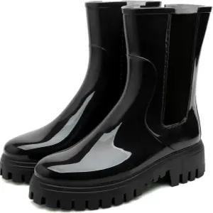 여성용 Hsttgsr 레인 부츠 방수 PVC 고무 정원 첼시 숏 플랫 슈즈의 미끄럼 방지 탄력 슬립 야드 농장 야외