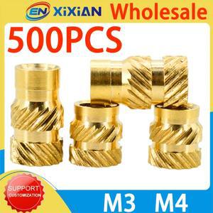 500피스 M3 M4 스레드 삽입 너트 황동 널링 핫멜트 열 프레스 Nutsert 3D 프린터 용 임베디드 구리 ertnut