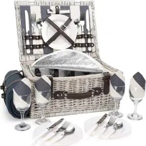 단열층이 있는 4인용 피크닉 바구니 세트 방수 담요 가족용 식기 파티 야외 생활 캠핑용