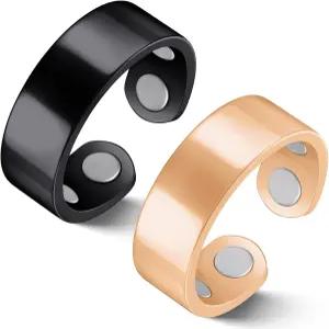 여성용 페라코 2 PCS 마그네틱 테라피 링 자석이 있는 스테인리스 스틸 엄지 블랙 로즈 골드