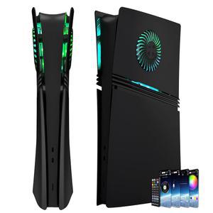 PS5 프로 디지털 에디션용 커버 플레이트, RGB 조명 스트립 및 먼지 필터 냉각 통풍구 포함 DOBEWINGDELOU 400+ 효과 LED 링 콘솔 페이스 플레이트 DIY 장식 키트 액세서리 블랙