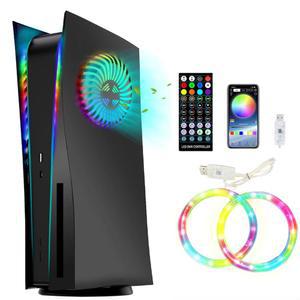 RGB LED 조명 스트립이 있는 PS5 콘솔용 페이스 플레이트, 팬 통풍구가 디스크용 교체 쉘 코브, 3가지 제어 모드, 8가지 색상, 400가지 이상의 효과, 음악 동기화, ABS 하드 충격 방지 긁힘