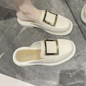 스퀘어 장식 여성용 외출슬리퍼 플랫 뮬 블로퍼 HJu6+4tkR