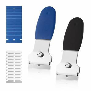 [미국배송] 유리 가마솥 접착제 벽 스토브탑 페인트 창문 스티커 타일 라벨 데칼용 금속 칼날 10개와 플라스틱 10개가 포함된 리샤바이트 2팩 면도날 스크레이퍼 다목적 청소 도구