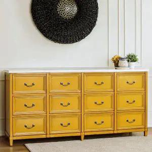 [버지니아]막탄석 시드 12서랍장193cm 원목 수납장 엔틱옐로우