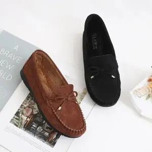 여성 스웨이드 리본 털안감 겨울 모카신 단화3