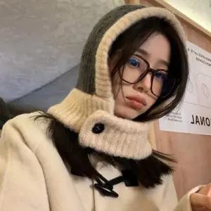 니트 배색 부클 버튼 단추 바라클라바 넥워머 양털 버튼 바라클라바 목토시 발라클라바 골프넥워머