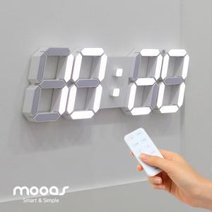 [무아스] 3D 빅플러스 화이트 벽걸이 LED 벽시계 무소음 디지털 전자 리모컨 거실 인테리어 디자인 시계