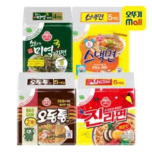 [본사직영] 오뚜기 봉지라면 4종 세트(스낵면+진라면 매운맛+쇠고기미역국면+오동통면)
