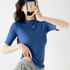 반목 반팔티 소매5부 스판 얇은 여름 이너 찰랑 모달 목폴라