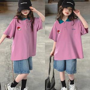 [삐삐네옷가게]여아 주니어 하이틴 핑크 카라셔츠 반바지 상하