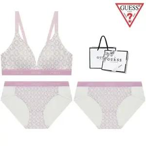 [롯데백화점]게스 [선물포장] 배색 크로스 체크 노와이어 브라1 + 팬티2 세트 BRBP292PK