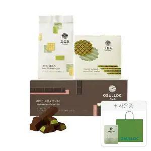 오설록 베스트 3종(그린티웨하스 100g, 1개+프리미엄녹차와플 72g, 1개+제주섬 녹차초콜릿바 120g, 1개)+증정(세작 1입, 1개+ 러닝 쇼핑백(소), 1개)