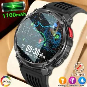2025년 화웨이 샤오미 1100mAh AMOLED 스마트워치 남성용 NFC 스포츠 LED 플래시라이트 나침반 3ATM 방수 B