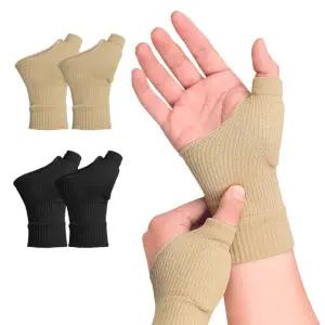 탄력 있는 손목 엄지 압박 장갑 지지대 젤 엄지 부상 패드가 있는 손목 슬리브 반손가락 장갑 피트니스용