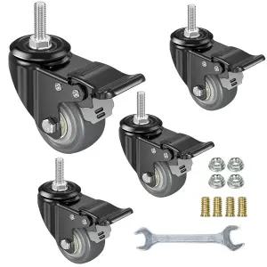 예미고 2인치 회전 캐스터 휠 세트 4개 미터법 M8-1.25 나사형 스템(볼트 직경 8mm 길이 1 ) 이중 잠금