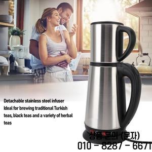 전기 터키식 주전자 세트 1L 및 스테인리스 스틸 블랙 허브 차 메이커 티포트 가정용