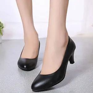 [엄지척]여자 애나멜 라운드 앞코 낮은굽 펌프스 힐 출근 구두