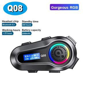 Q08 오토바이 헬멧 블루투스 헤드셋 IPX6 방수 스테레오 FM 라디오 안정적인 신호 헤드폰 EQ 사운드 효과