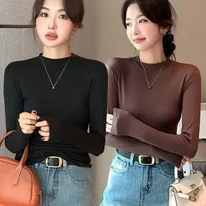 여성 TS33GN14 얇은 긴팔 무지 티셔츠 이너티