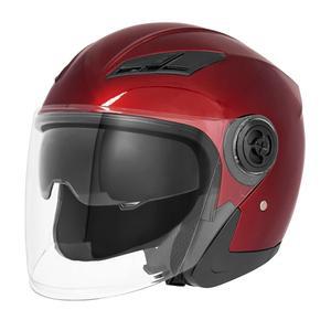 오픈 페이스 오토바이 헬멧, 듀얼 선바이저가 있는 3/4 스코터 차퍼 모페드 크루저 카스코용, 남성 여성 성인 DOT 승인 (와인 레드, 미디엄)