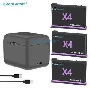 인스타 360 X4 배터리 카메라 파노라마 액션 2500mAh 충전기용 COOLSHOW