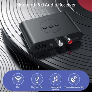 NFC 블루투스 호환 5.0 오디오 수신기 U 디스크 RCA 3.5mm AUX USB 스테레오 음악 무선 어댑터 자동차용 핸