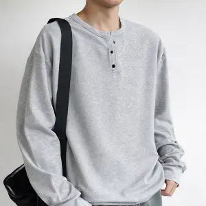 긴 팔 티셔츠 루즈핏 데일리 베이직 남성 헨리넥 티셔츠 와플 가을 이너