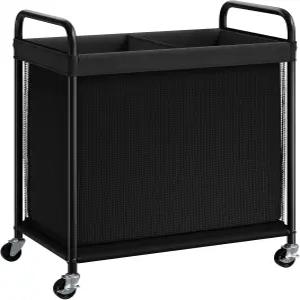 엘리켄 세탁 바구니 2 섹션 탈착식 라이너 백이 있는 100L 롤링 분류기 바퀴가 달린 금속 손잡이가 강철