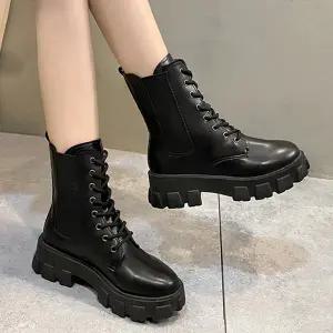 [굿쇼핑몰]블랙 빅사이즈 통굽 청키솔 플랫워커 4cm