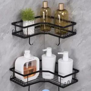 (색상 블랙)무타공 욕실 코너 선반 화장실 바디워시 거치대 다용도 수납