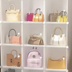 (색상1 4칸A(2열2층))조립식 수납장 핸드백 보관함 가방 정리함 2열2칸 소품