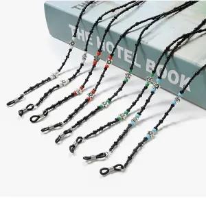 블랙 마노 꽃무늬 비즈 안경줄 마스크 홀더 스트랩 fdm9+4acq