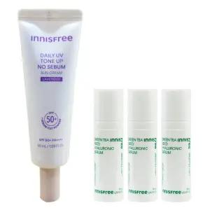 이니스프리 데일리 유브이 톤업 노세범 선크림 50ml (라벤더)+히알루론산 세럼 15mlx3개