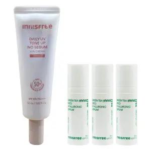 이니스프리 데일리 유브이 톤업 노세범 선크림 50ml (베이지)+히알루론산 세럼 15mlx3개