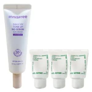 이니스프리 데일리 유브이 톤업 노세범 선크림 50ml (라벤더)+히알루론산 크림 15mlx3개