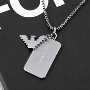 알마니 EGS3167 독수리 엠블럼 실버 톤 도그 태그 더블 팬던트 남자 스틸 목걸이 d
