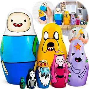 AEVVV 어드벤처 타임 히어로 피규어 - 나무 네스팅 인형 세트 7개 러시아 마트료시카 5.3