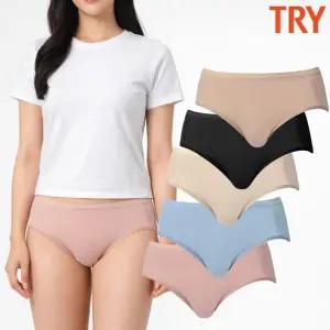 트라이 여성무지팬티 베이직 데일리 레이온 스판 아웃밴드 삼각 5매입 세트