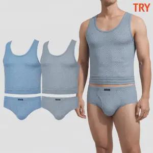 트라이 남자런닝팬티세트 민소매 삼각 국산 순면 실켓 속옷세트