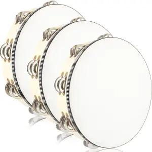 교회 결혼식 파티를 위한 10인치 탬버린 나무 드럼 천연 핸드헬드 3개 더블 메탈 징글 악기 타악기 연주