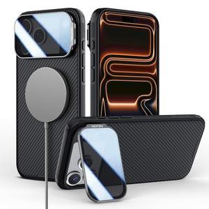 Nillkin 카메라 커버가 있는 17 프로 맥스 케이스, MagSafe와 호환, 풀 보호, 충격 방지 조절 가능한 킥스탠드, 스탠드 6.9인치가 블랙