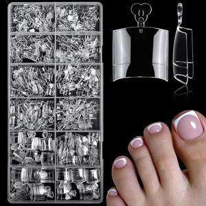 Lifextol 600피스 부드러운 젤 토 네일 팁 짧은 인조 발톱 아크릴 네일, 발가락 프레스 온 발톱용 스퀘어 팁, 12가지 사이즈 투명 프렌치 인공